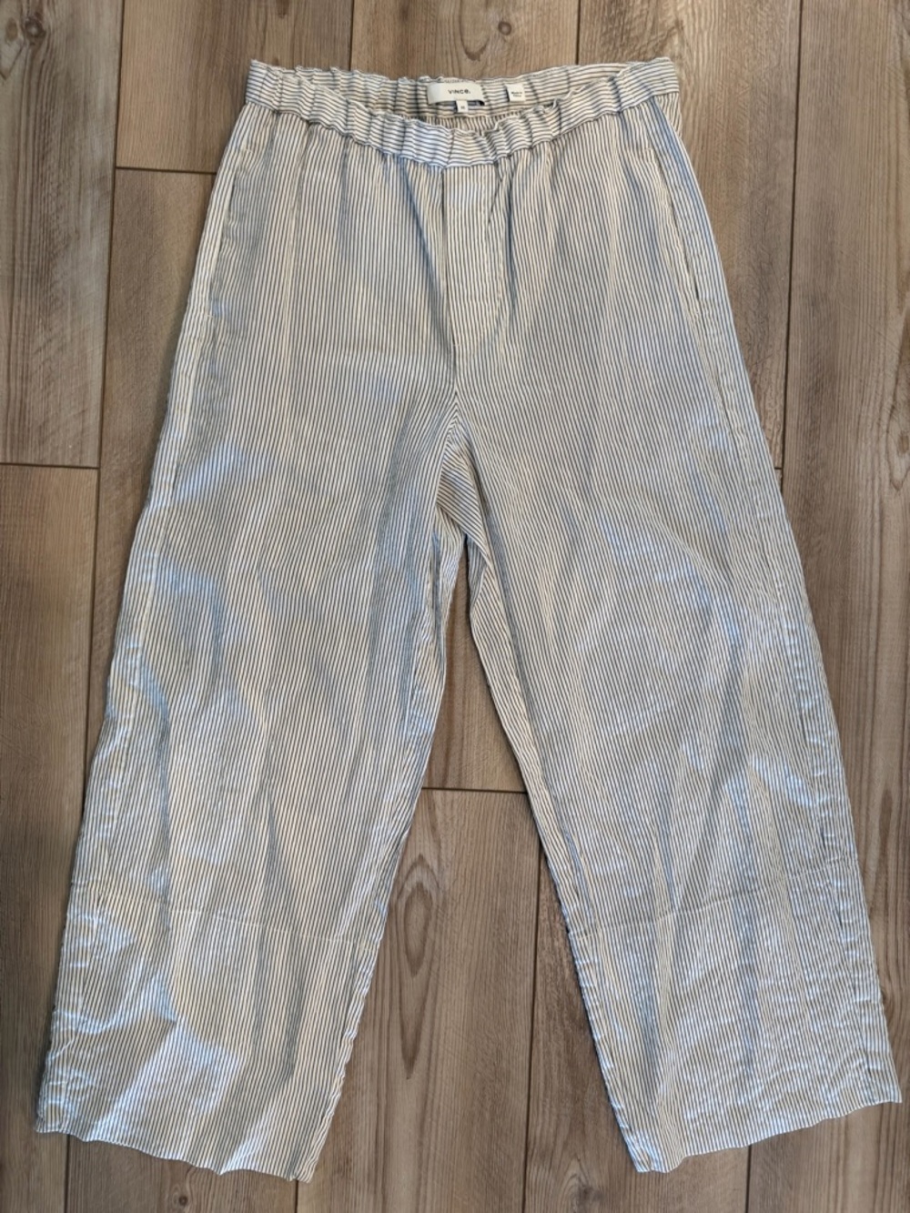 VINCE Women's Tan & White Pinstripe Linen Casual Crops XS